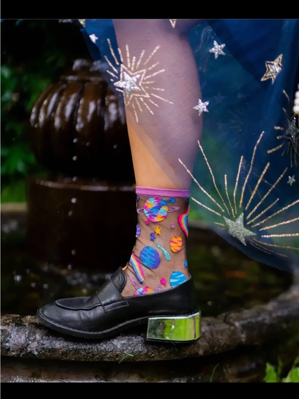 Sheer Pop Art Planet Ankle Socks - Black Sheer. No offers.